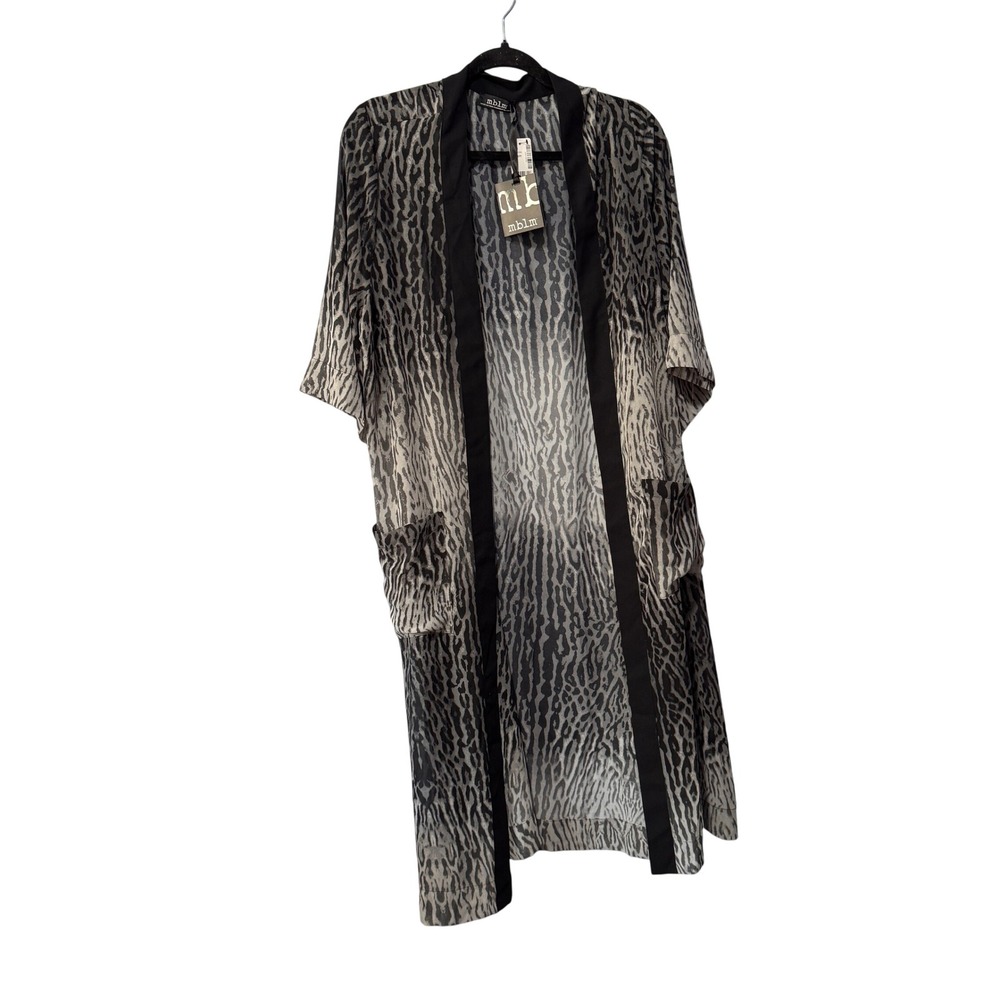 MBLM Womens Grey Black Animal Print Kimono Duster Open‎ Front Pocket  Size 0